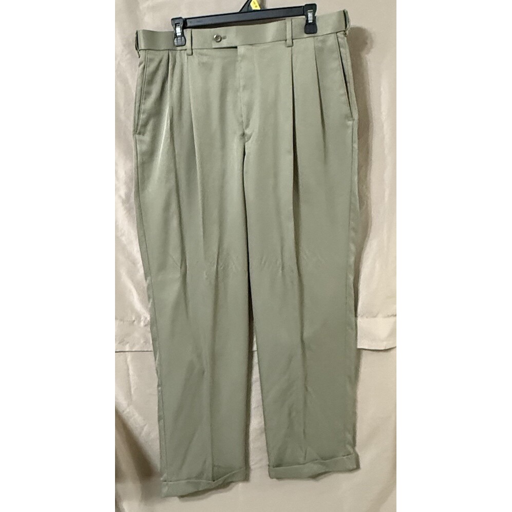 Saddlebred Mens Size 34x30 Pleated Front Dress Pants Cuffed Legs Tan